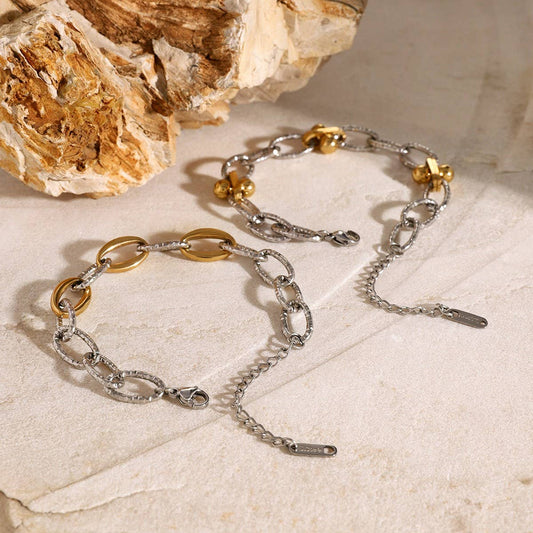 18K Gold Mixed Metal Hammered O-Link Chain_CWAJE4767
