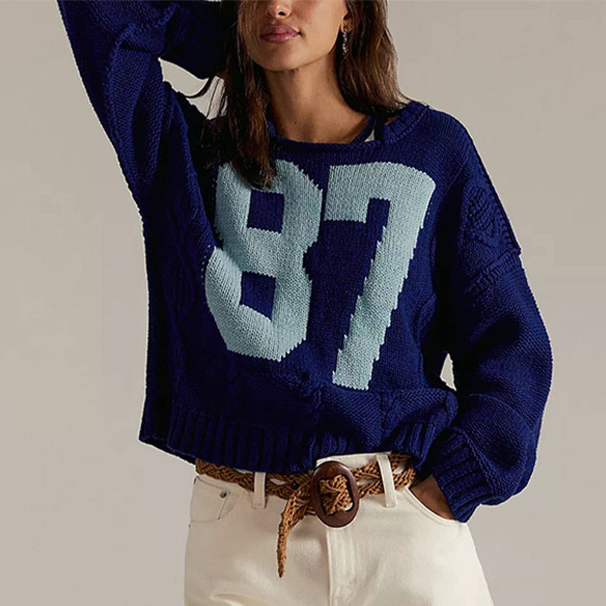 Digital color-blocking knit long-sleeved sweater