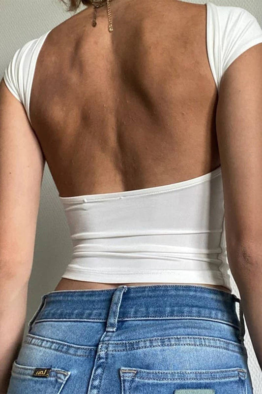 CWTTSL0383_SUMMER SEXY HOT GIRL HOLLOW BACK SOLID COLOR TOP