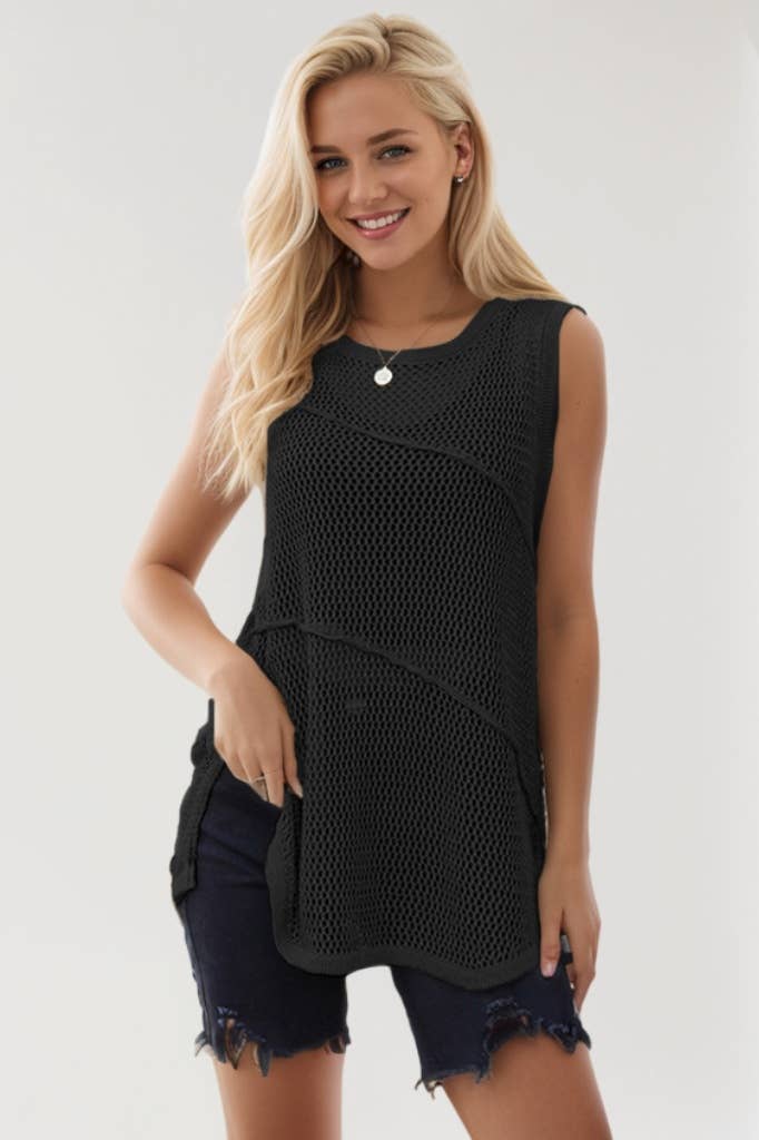 CWTBLSL0297_CUT-OUT SLEEVELESS KNIT CREW NECK TOP