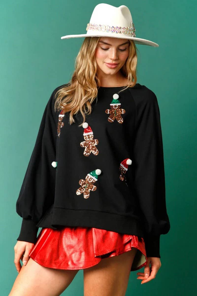 CWTBLL01283_CHRISTMAS SEQUIN THICK LOOSE SWEATSHIRT