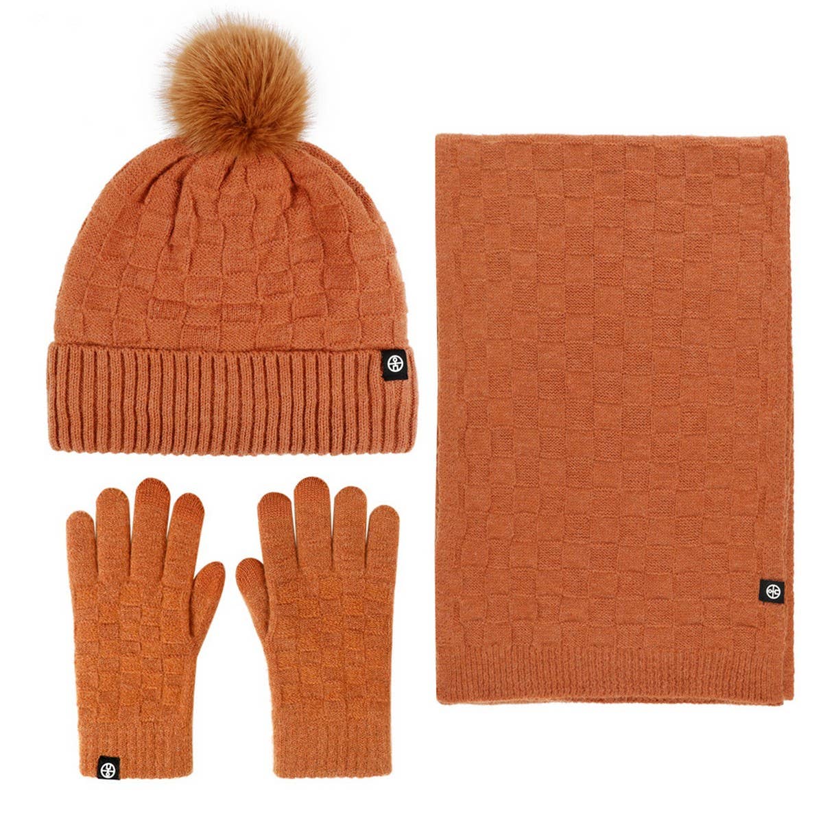 WINTER OUTDOOR WARM KNITTED SCARF THREE-PIECE SET