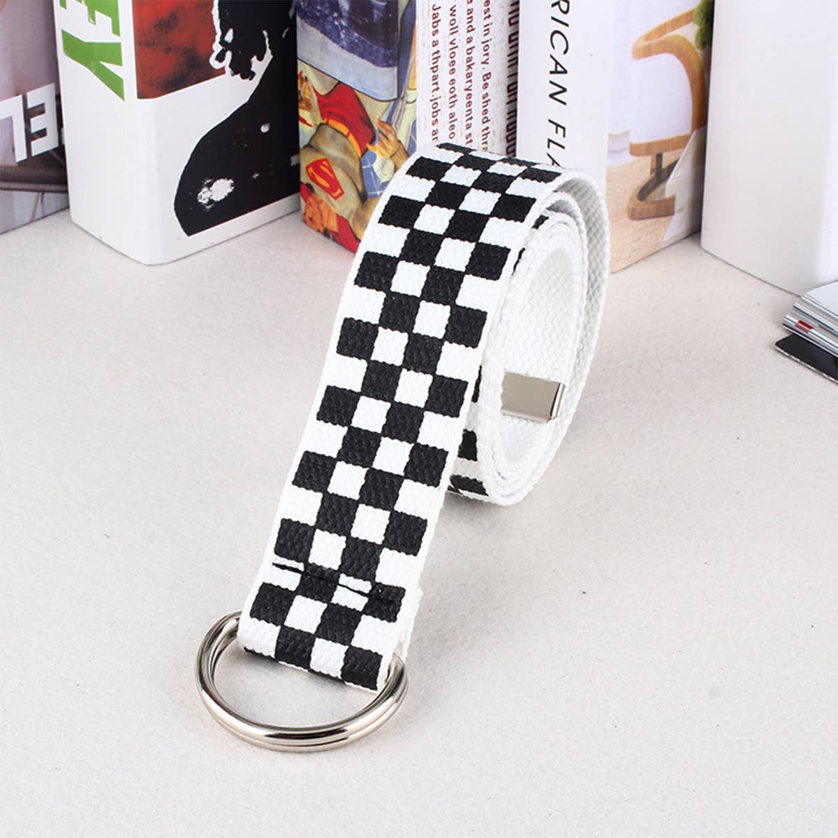 CWABE0954_FASHIONABLE DOUBLE BUCKLE PLAID PRINT BELT