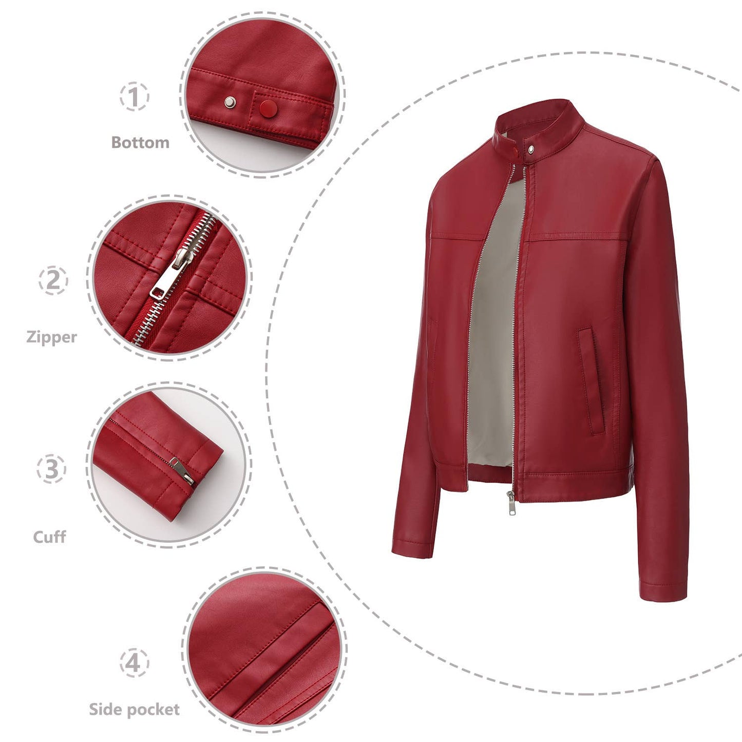 Fashionable stand-up collar short leather jacket