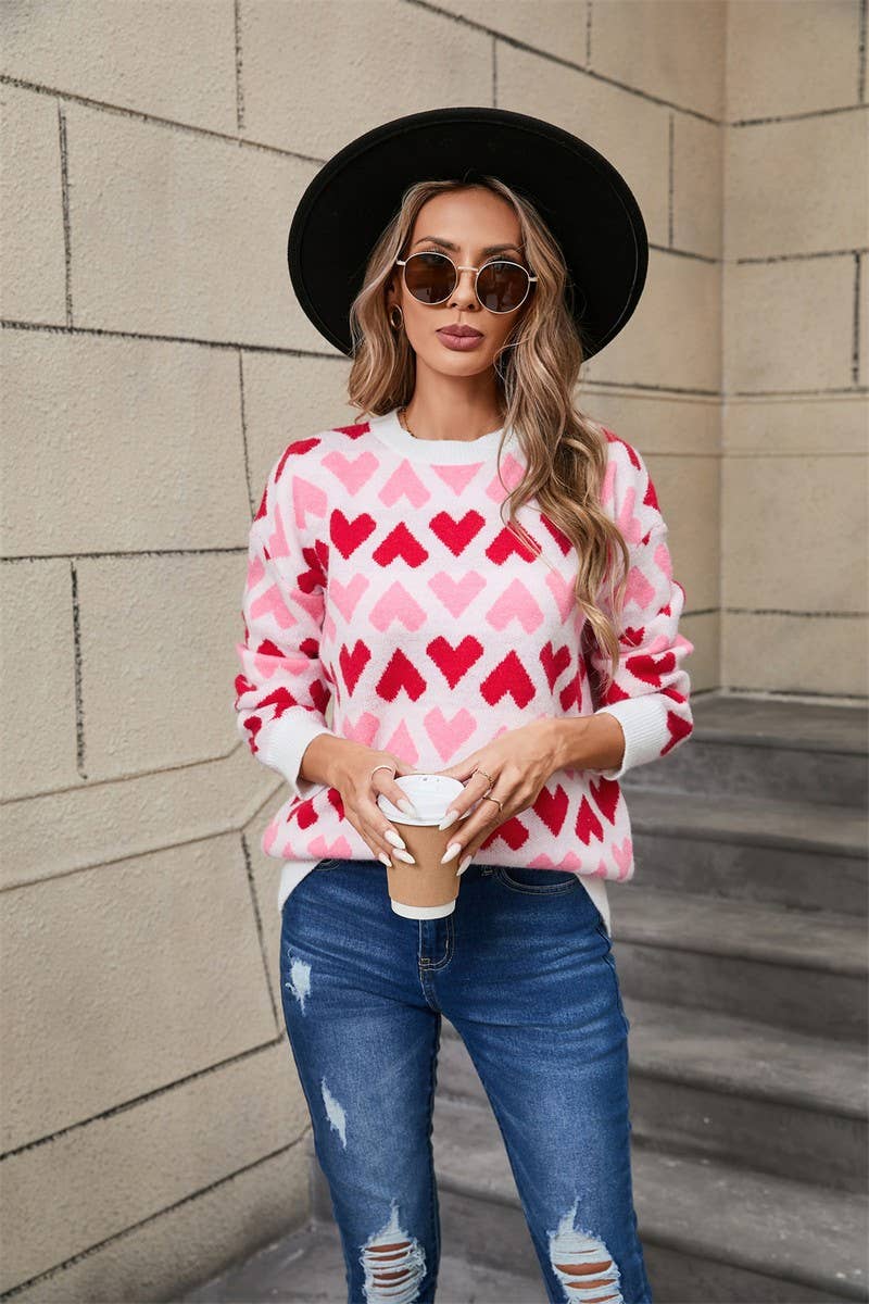 CWOSWL5756_VALENTINE'S DAY CREW NECK HEART SWEATER
