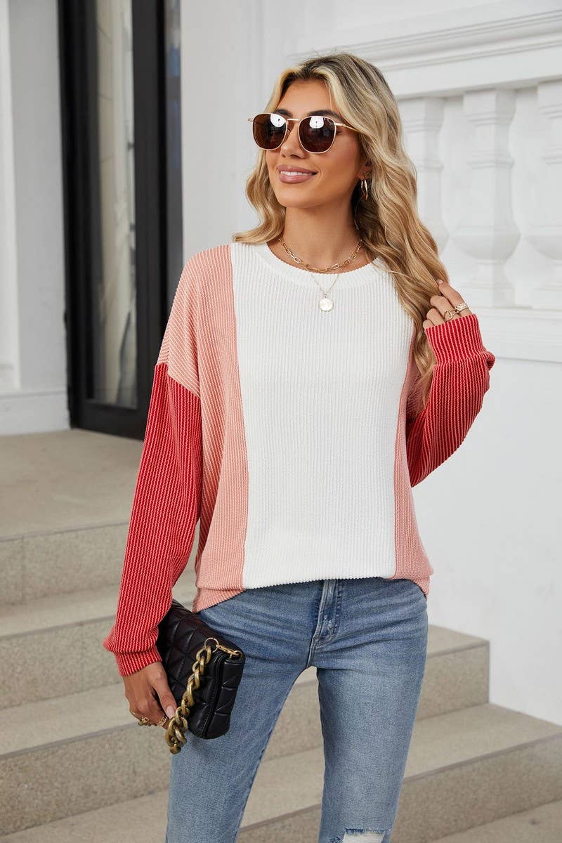 CWTBLL3666_FASHIONABLE LOOSE THREAD SPLICING T-SHIRT