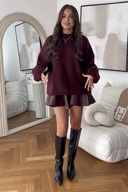 CWOSWL6688_LONG SLEEVE BRUSHED CREW NECK PULLOVER TOP