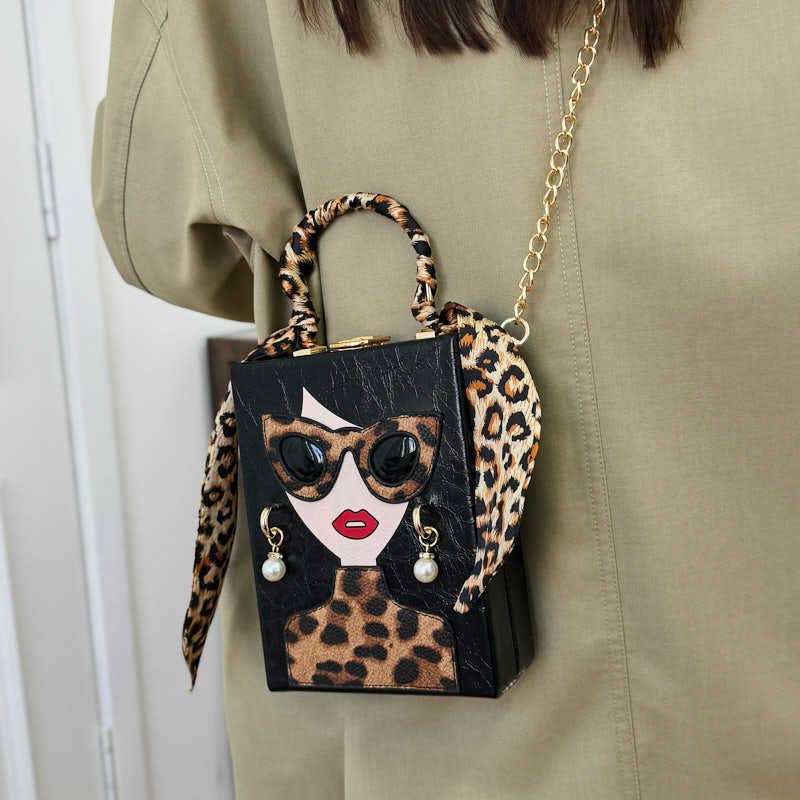 Leopard print hand-held crossbody box bag