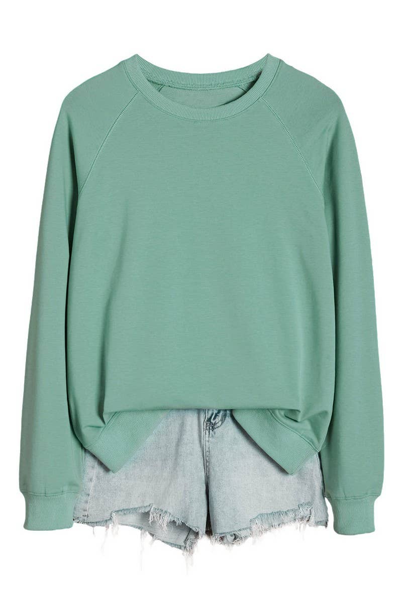 CWTBLL01327_ROUND NECK SOLID COLOR HORN SLEEVE SWEATSHIRT