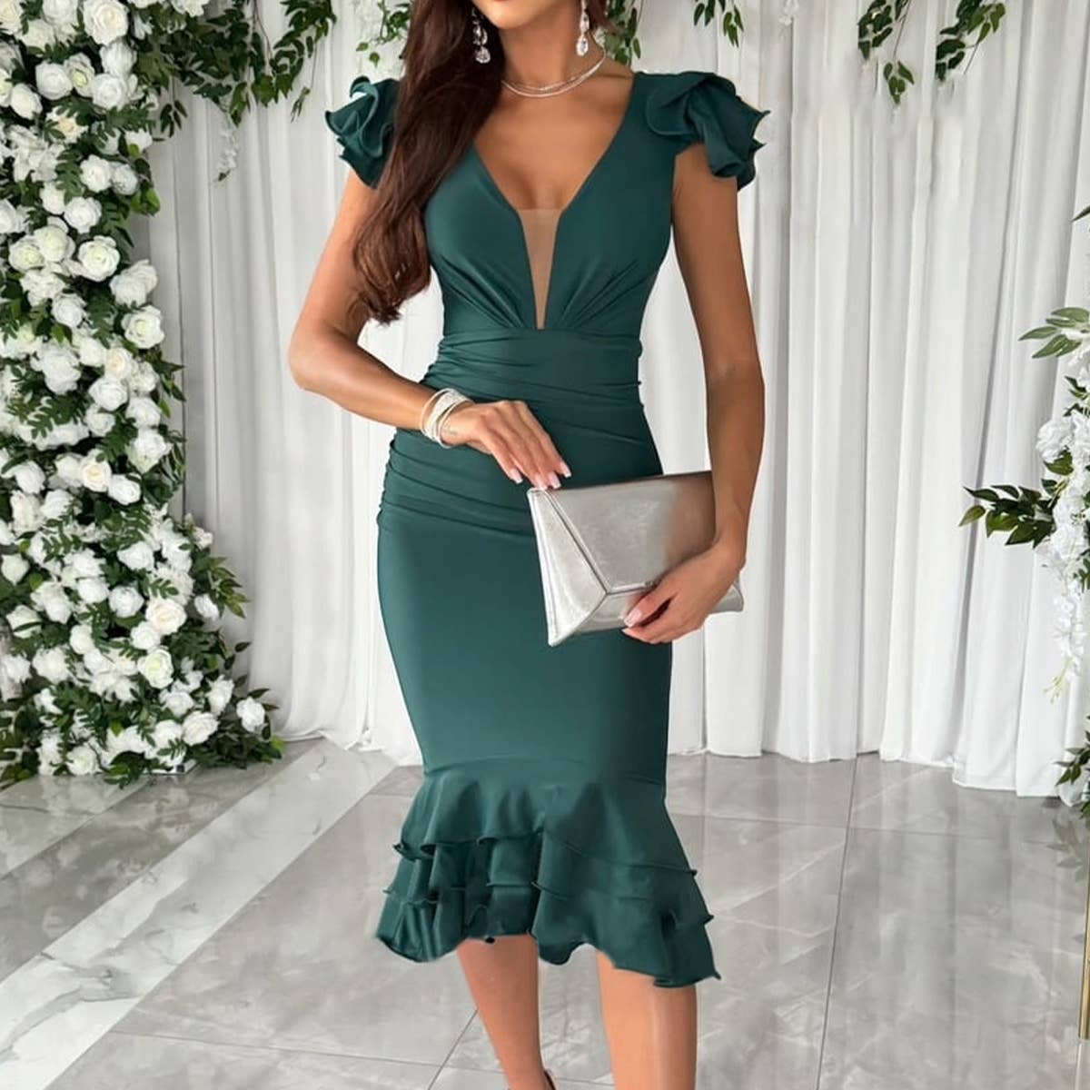 CASUAL FASHION PARTY SOLID COLOR DRESS WITH HIPS