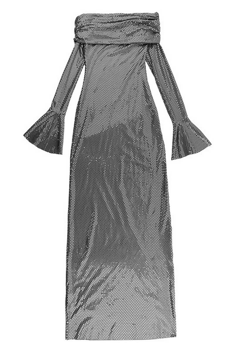 CWDMD4233_SEQUINED OFF-THE-SHOULDER LONG-SLEEVED DRESS