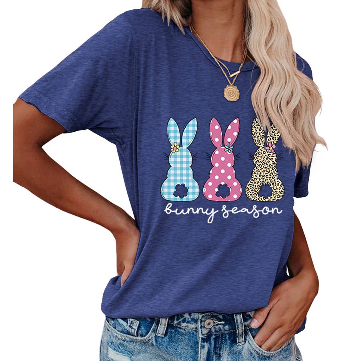 EASTER ROUND NECK LOOSE BUNNY PRINT T SHIRT_CWTTS0856