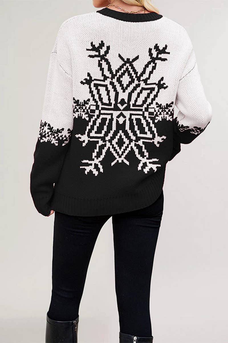 CWOSWL07538_CHRISTMAS BIG SNOWFLAKE CASUAL KNITTED SWEATER
