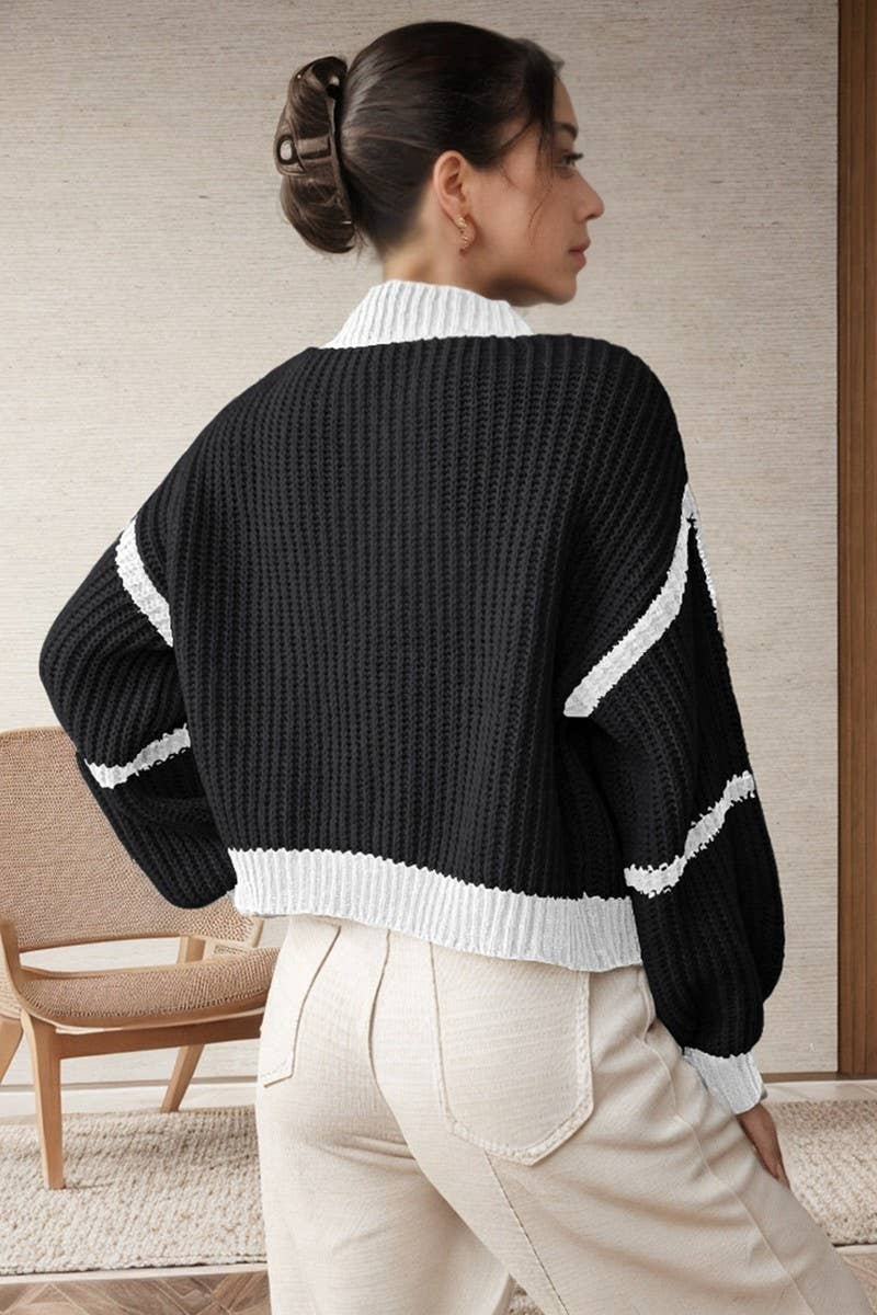 Cardigan color patchwork striped loose cardigan coat