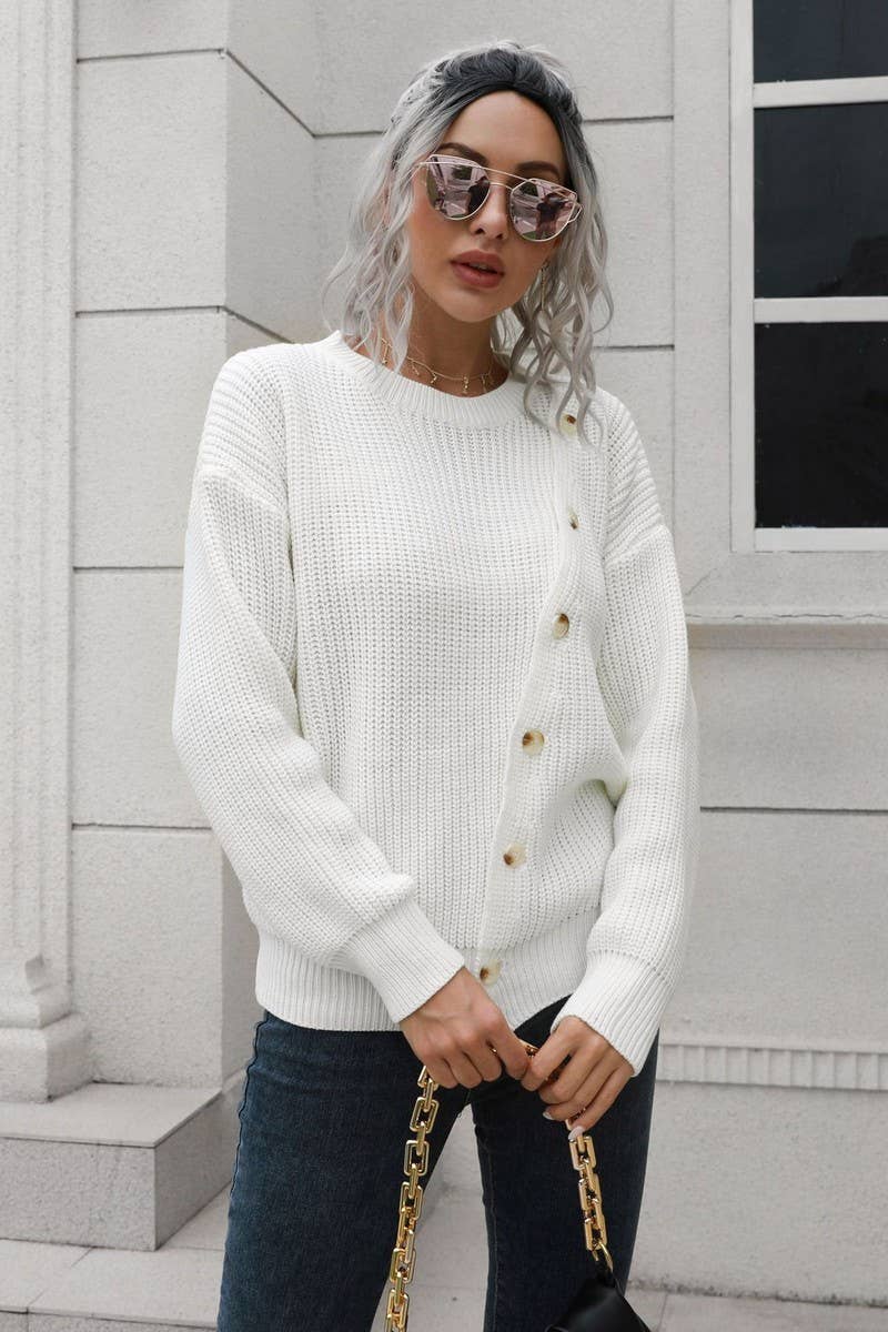 CWOSWL6856_AUTUMN AND WINTER BUTTON LONG SLEEVE LOOSE WOOL