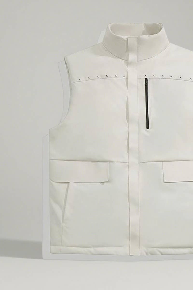 CWOV00101_SOLID COLOR CASUAL ZIPPER DOWN COTTON VEST