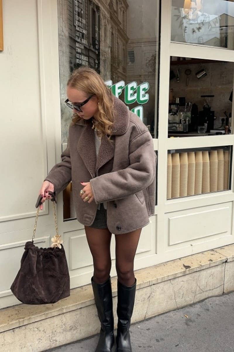 CWOCO1064_SOLID COLOR LOOSE LAMB WOOL LAPEL COAT