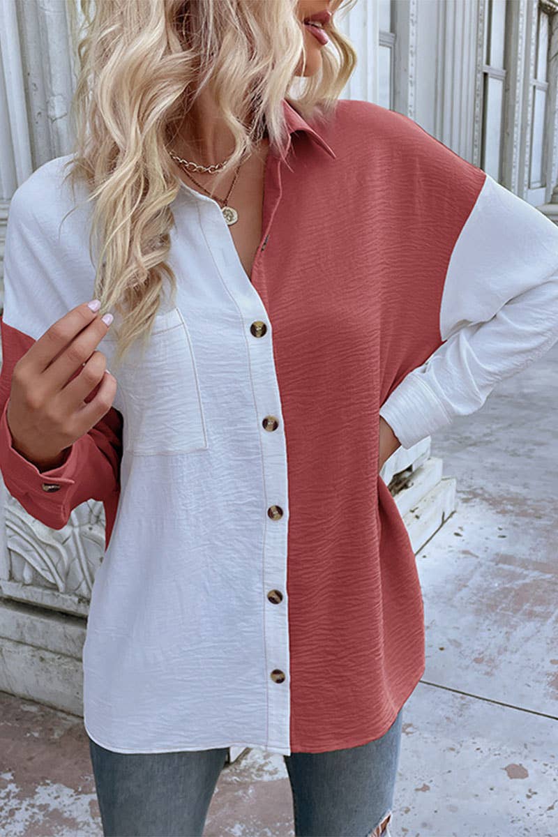 CWTDSL0121_ARLY SPRING CASUAL COLORBLOCK LONG SLEEVE SHIRT