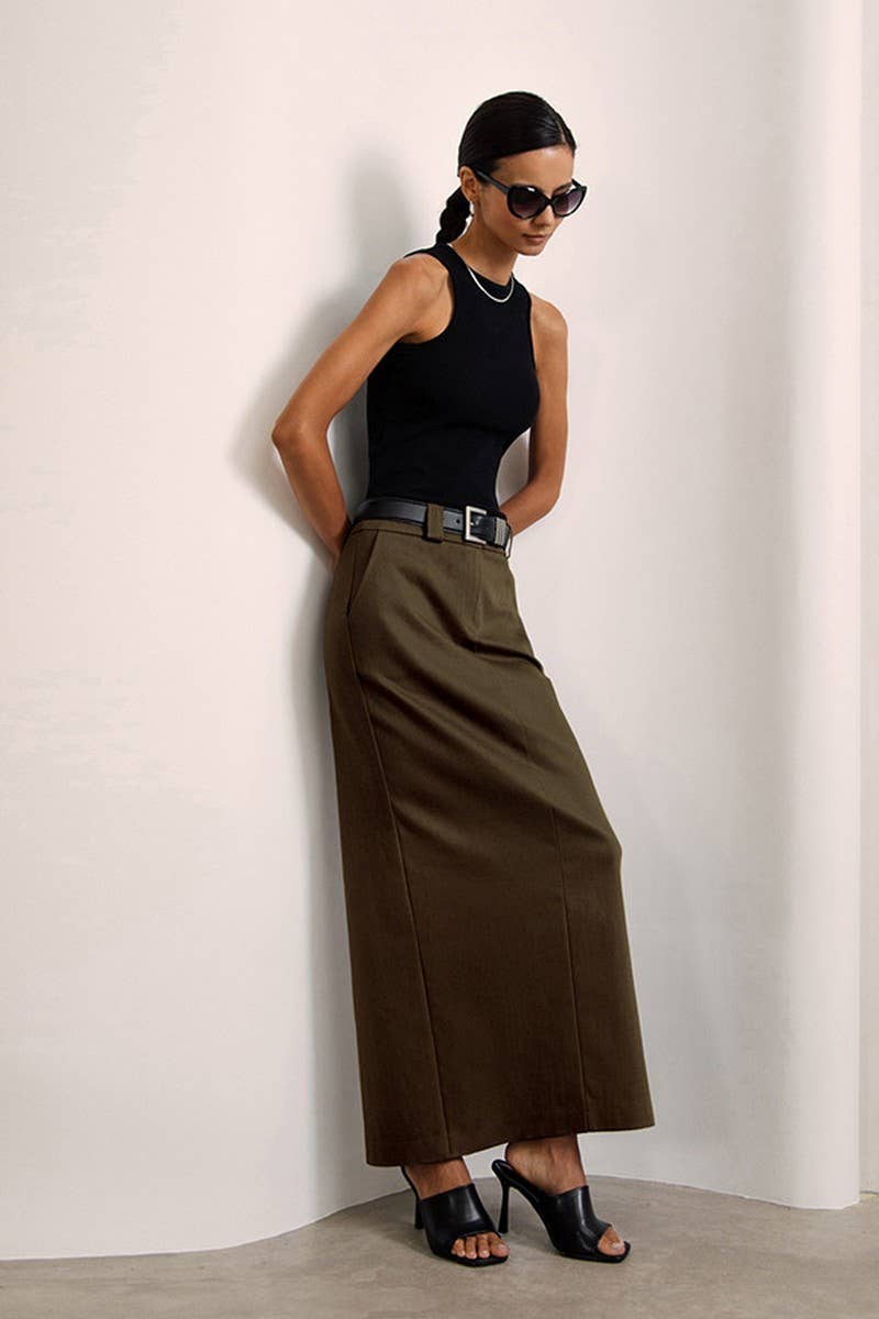 CWBLS0362_SOLID COLOR CASUAL SLIM FIT A-LINE SKIRT