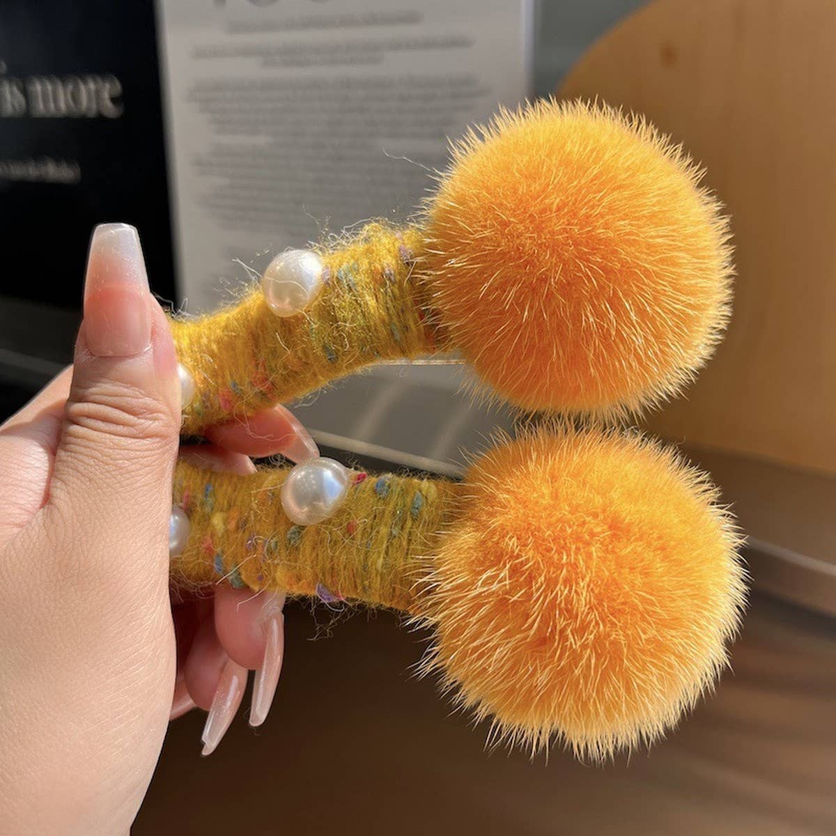 Fuzzy Mink Fur Ball Hair Clip, Winter Duckbill Pin