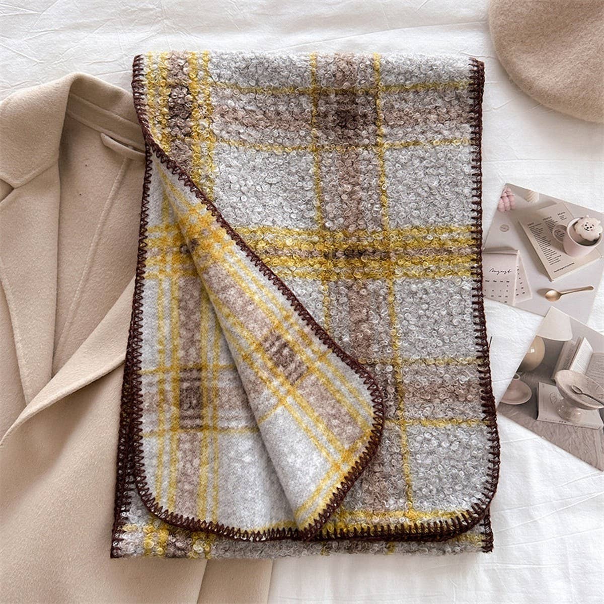 Vintage Tartan Wrap Scarf with Soft Texture