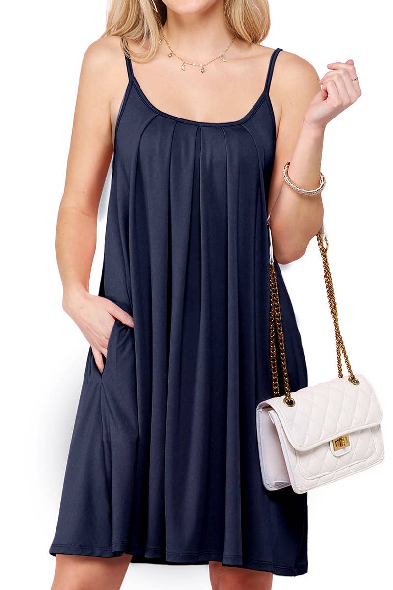 CWDSD10371_PLEATS DETAILED DRESS WITH POCKET AND STRAP