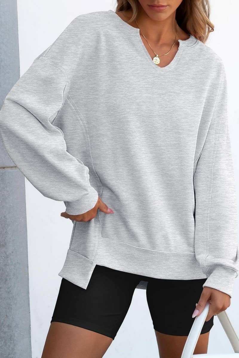 CWTBLL00830_COLORFUL STRIPE V NECK LOOSE SWEATSHIRT