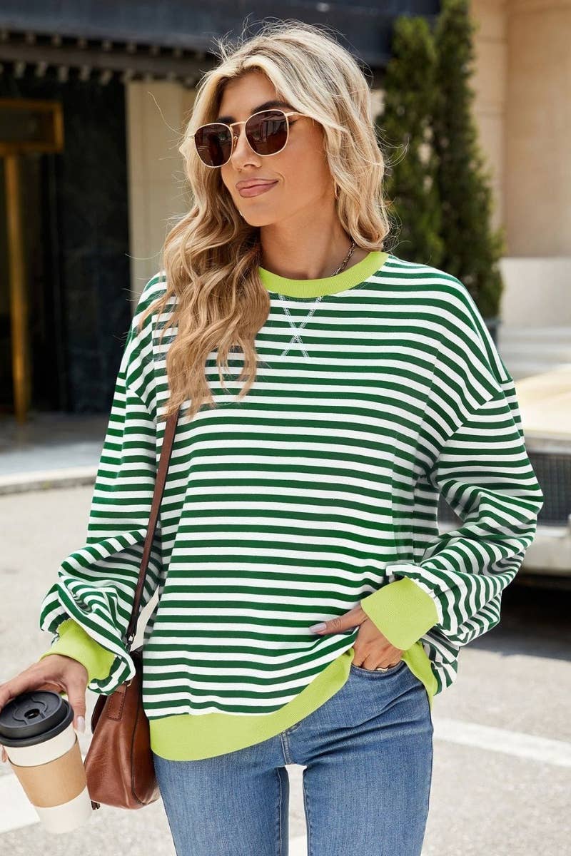 CWTBLL1888_FALL CREW-NECK STRIPED LONG-SLEEVED TOP