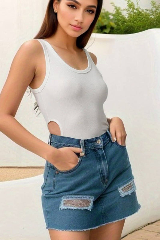 CWSBSSL0120_SLIM FIT RIBBED U NECK WAIST CUTOUT BODYSUIT