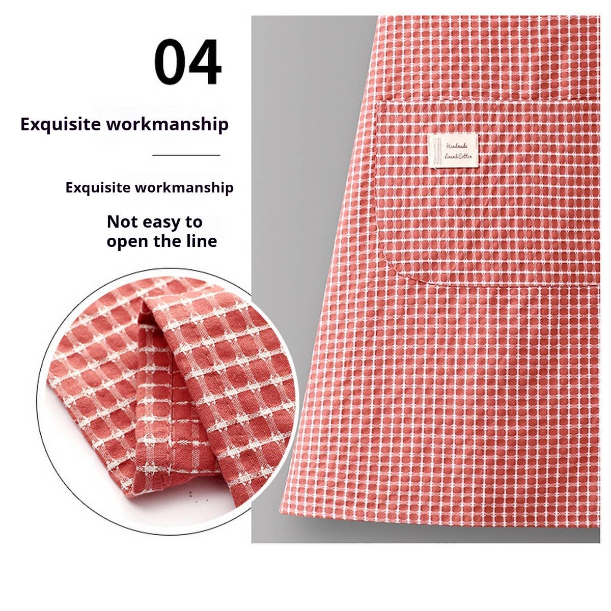 Cotton Striped Grid Kitchen Apron with Pocket