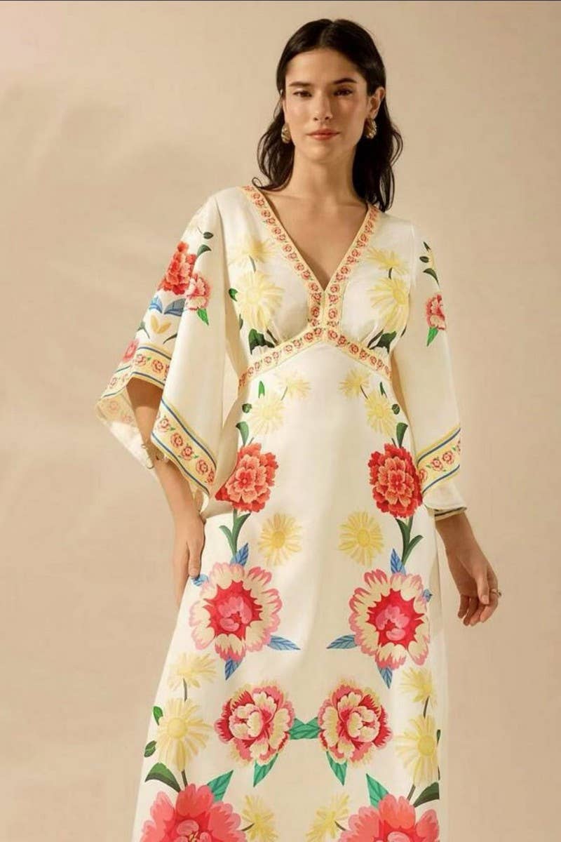 CWDMD5834_V-NECK LOOSE FLORAL FLOWY MAXI DRESS