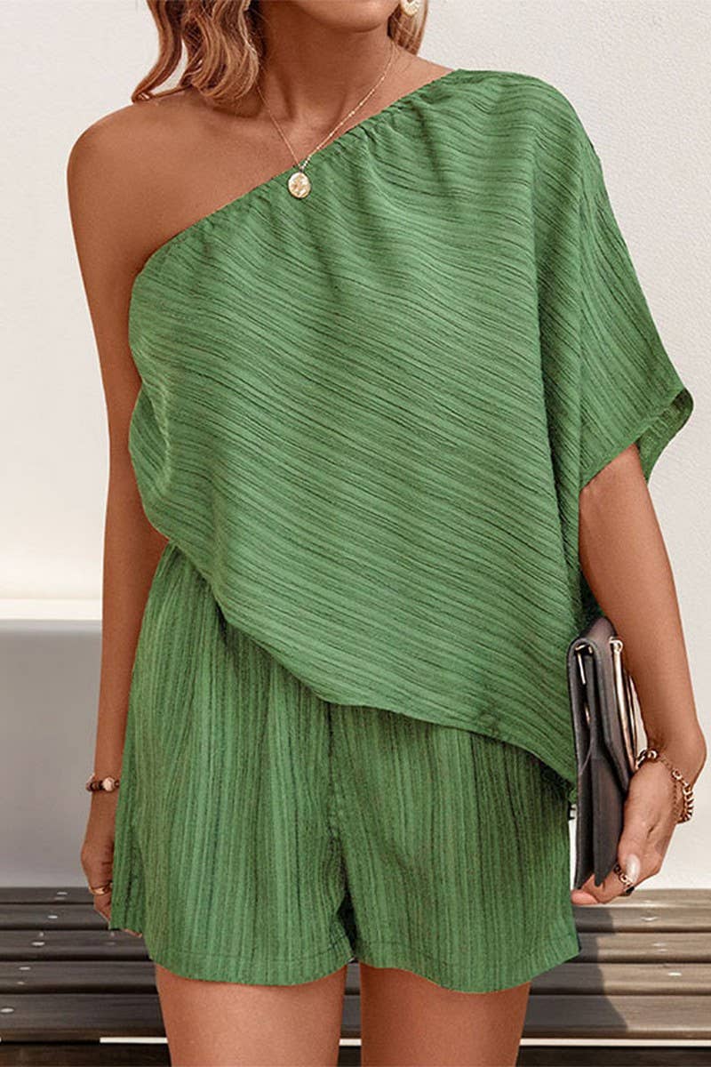 CWSJS0836_SOLID COLOR OFF-SHOULDER TEXTURED JUMPSUIT