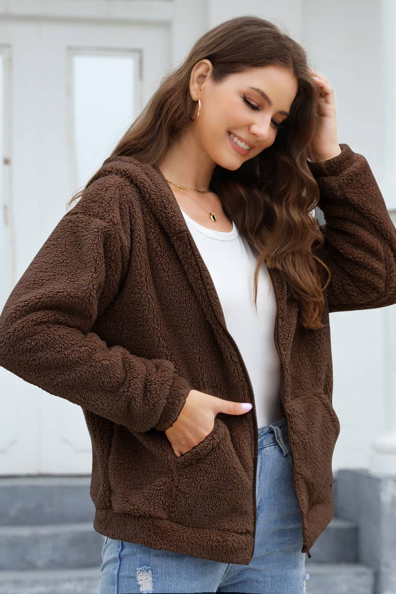 CWOCO0332_LOOSE CASUAL THICKENED HOODED PLUSH JACKET