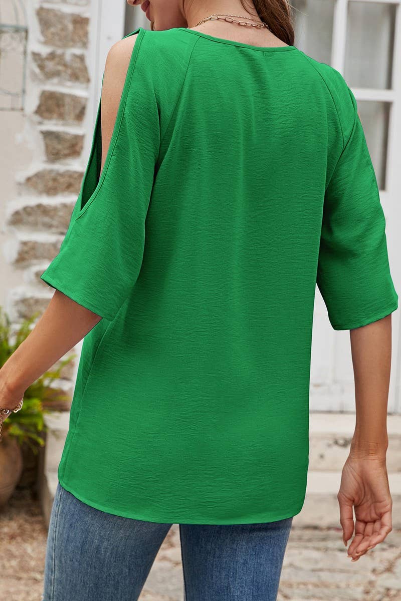 CWTBLS1803_ROUND NECK OFF-SHOULDER SHORT-SLEEVED TOP