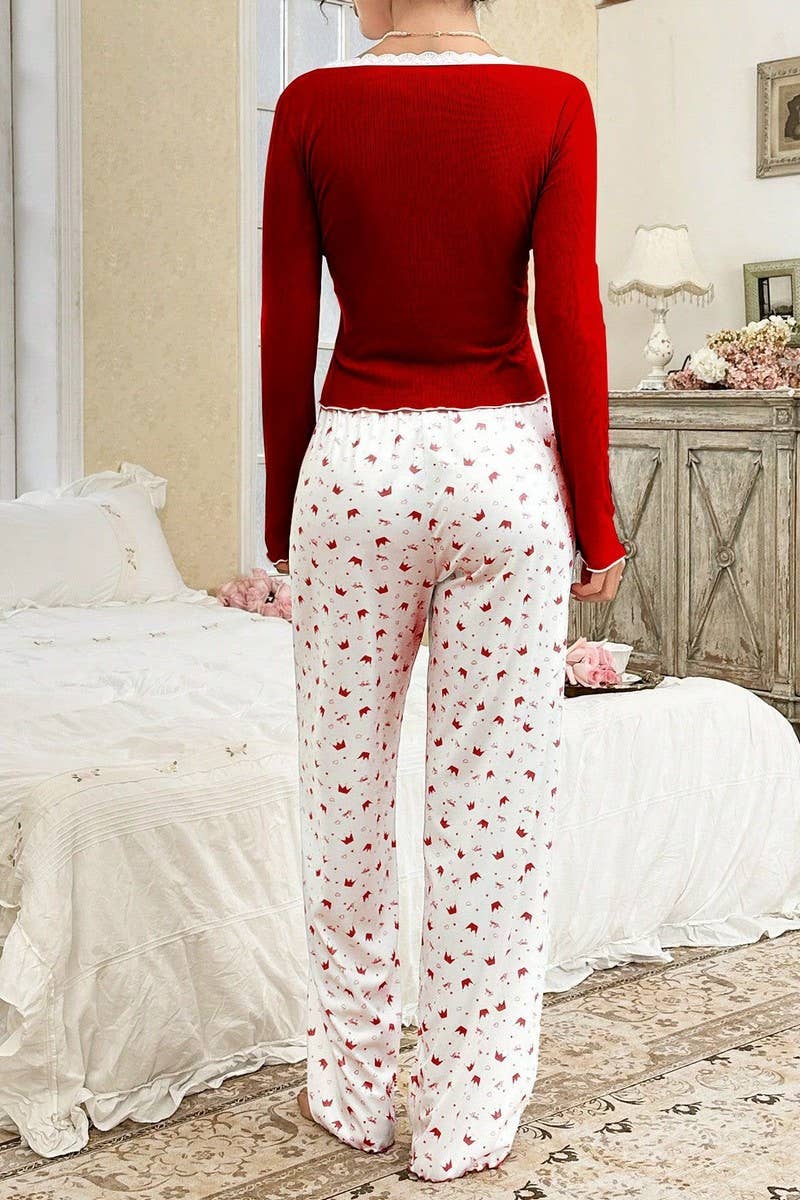 CWSPJ00496_LACE TRIM CROWN LONG SLEEVE PAJAMA SET