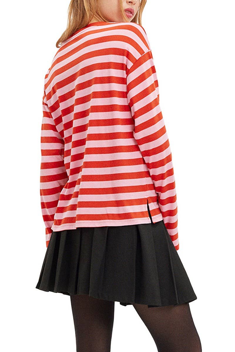 CWTBLL1623_ROUND NECK STRIPED PRINT COLOR BLOCK SWEATSHIRT