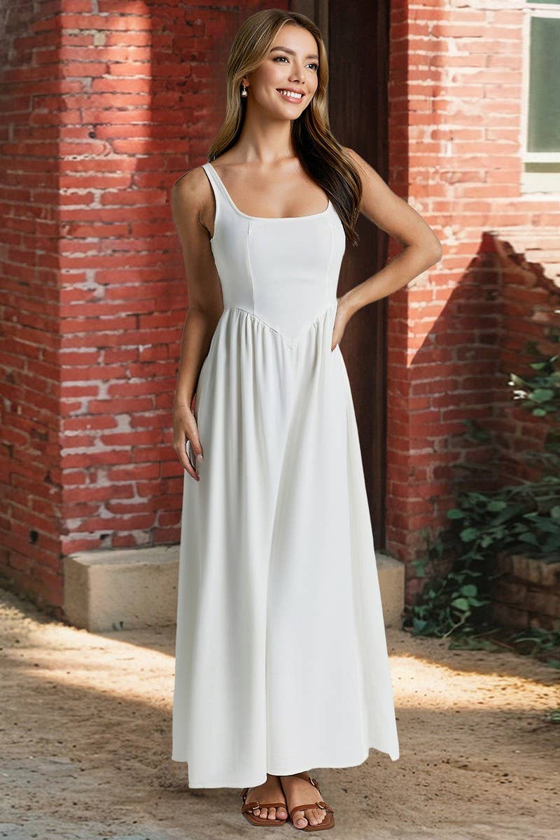 CWDMD6194_SOLID SLEEVELESS WAIST-CINCHING MAXI DRESS