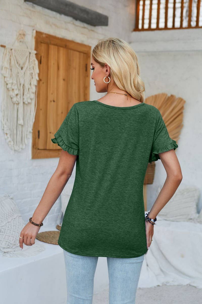 CWTBLS1105_FUNGUS LACE ROUND NECK SOLID COLOR TOP