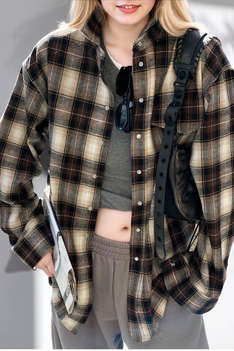 CWTBLL00585_CASUAL LONG-SLEEVED SHIRT RETRO PLAID SHIRT