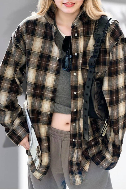 CWTBLL00585_CASUAL LONG-SLEEVED SHIRT RETRO PLAID SHIRT