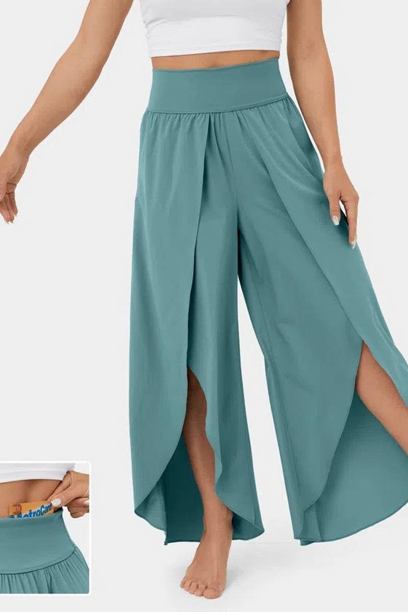 CWBLP1490_SOLID COLOR LOOSE HIGH WAIST HIGH SLIT TROUSERS