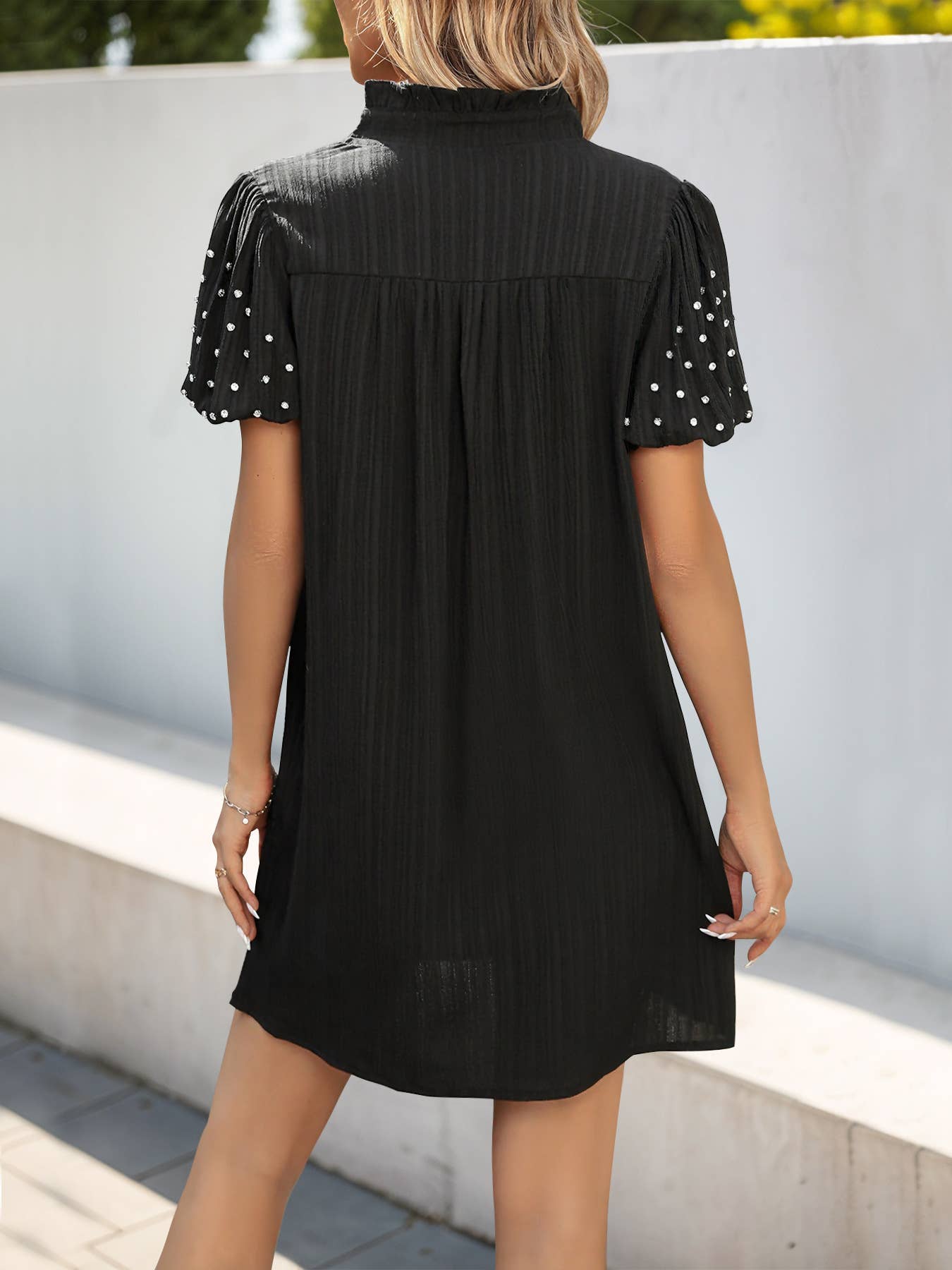 Beaded lantern sleeve fashion simple dress