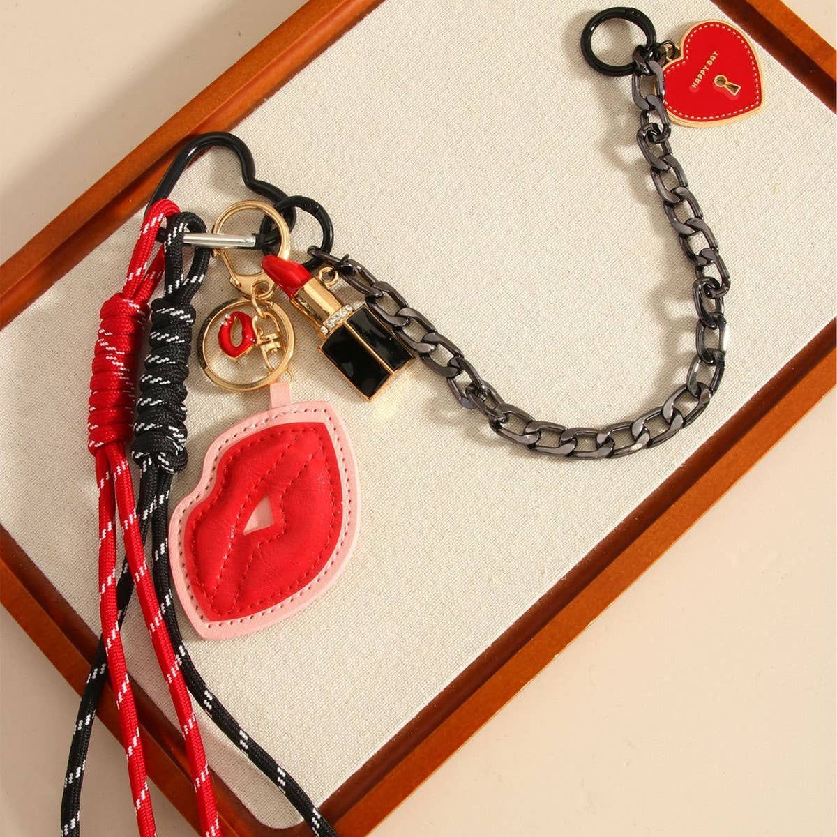 Lip Heart Charm with Mirror Keychain Bag Decor