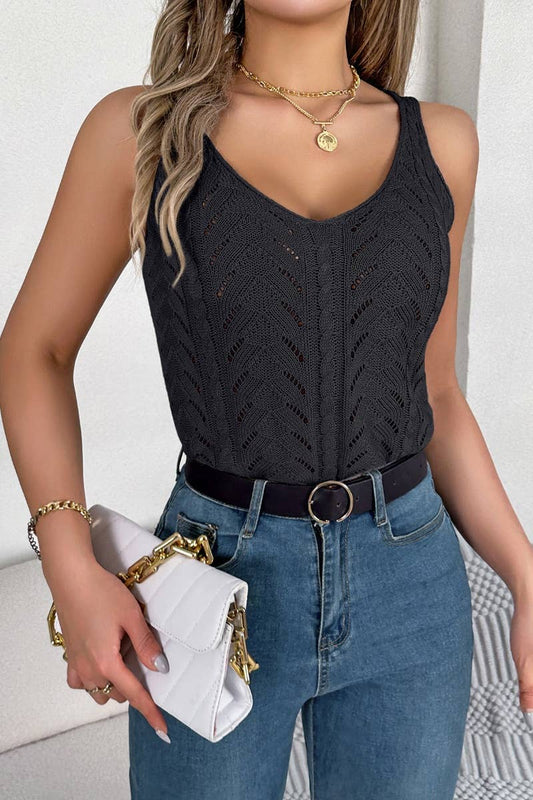 CWOV0299_SUMMER V-NECK HOLLOW SLEEVELESS KNIT VEST