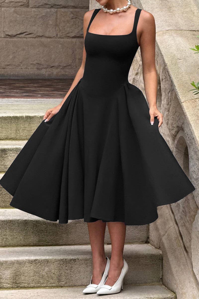 CWDHL0878_SUMMER FRENCH STYLE ELEGANT SUSPENDER DRESS