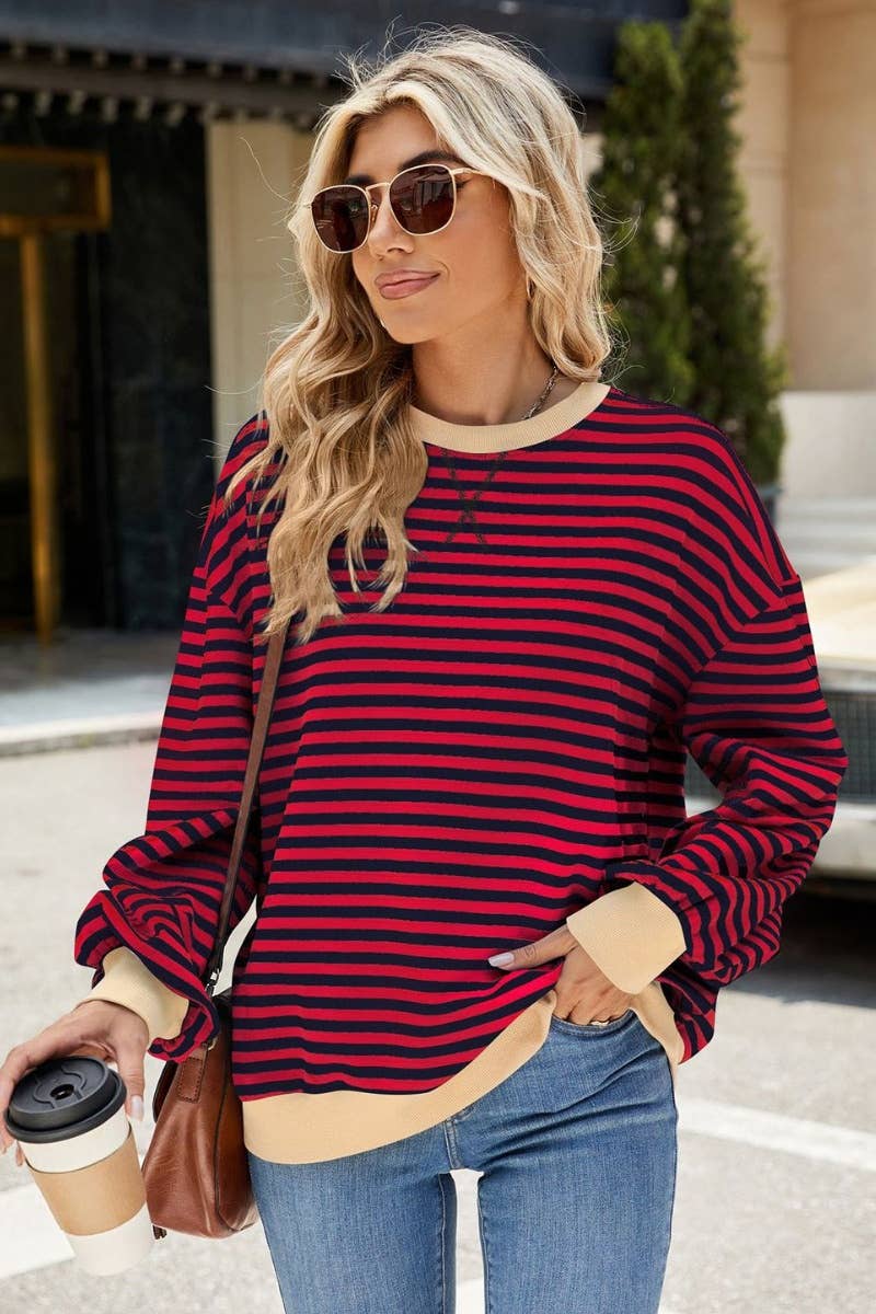 CWTBLL1888_FALL CREW-NECK STRIPED LONG-SLEEVED TOP