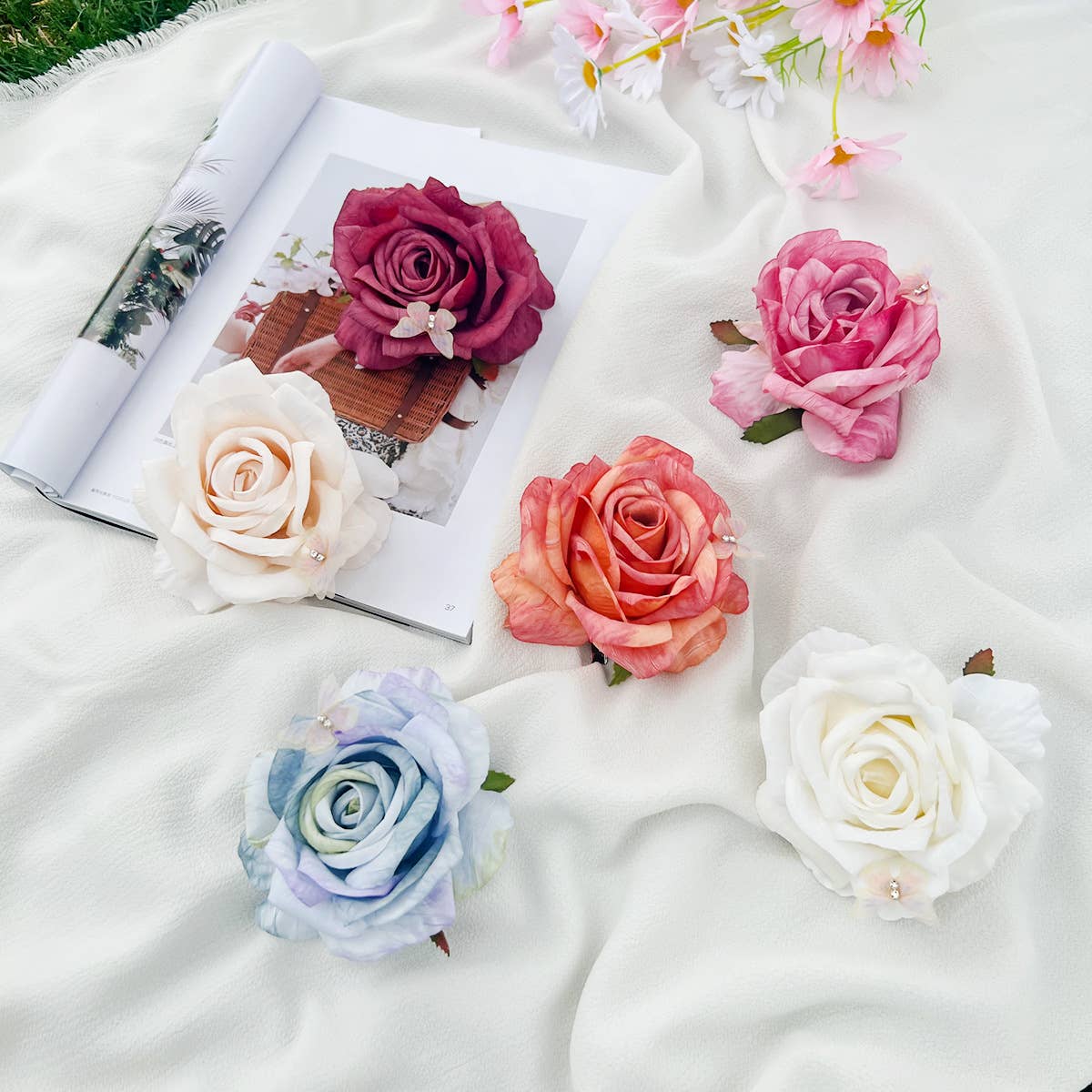 Romantic elegant butterfly plastic rose hairpin