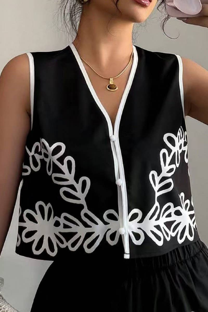 CWSTB00359_SLEEVELESS V-NECK VEST SHORTS TWO-PIECE SUIT