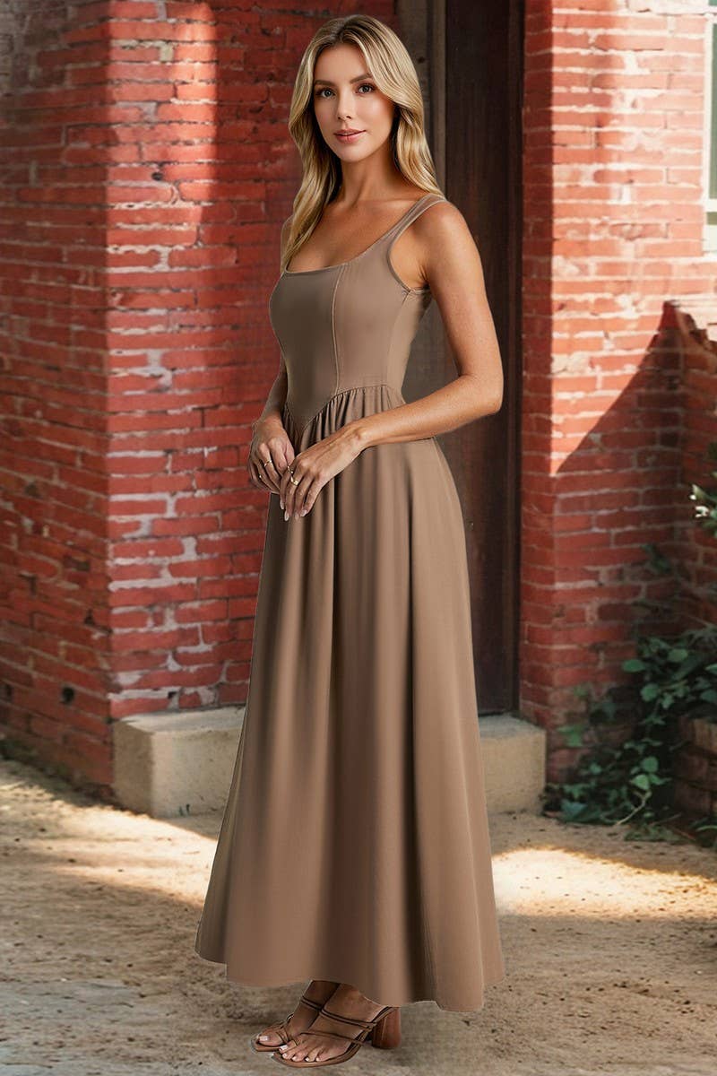 CWDMD6194_SOLID SLEEVELESS WAIST-CINCHING MAXI DRESS