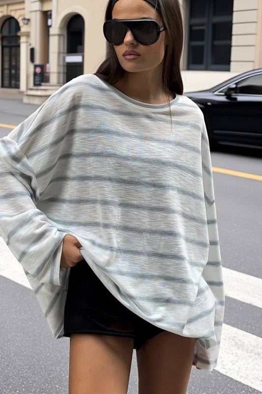 CWTBLL00601_LOOSE CREW NECK STRIPED SEMI-SHEER T-SHIRT